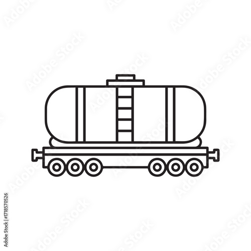 Railroad tanker car line icon, fuel transport vector symbol. Simple outline of a railway wagon for industrial cargo and logistics.
