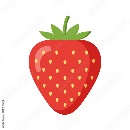 A single, ripe strawberry, illustrated in a flat design style, against a white background.