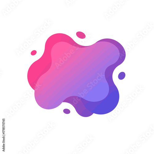 An abstract fluid amoeba shape with a vibrant pink, purple, and blue color gradient on a white background.