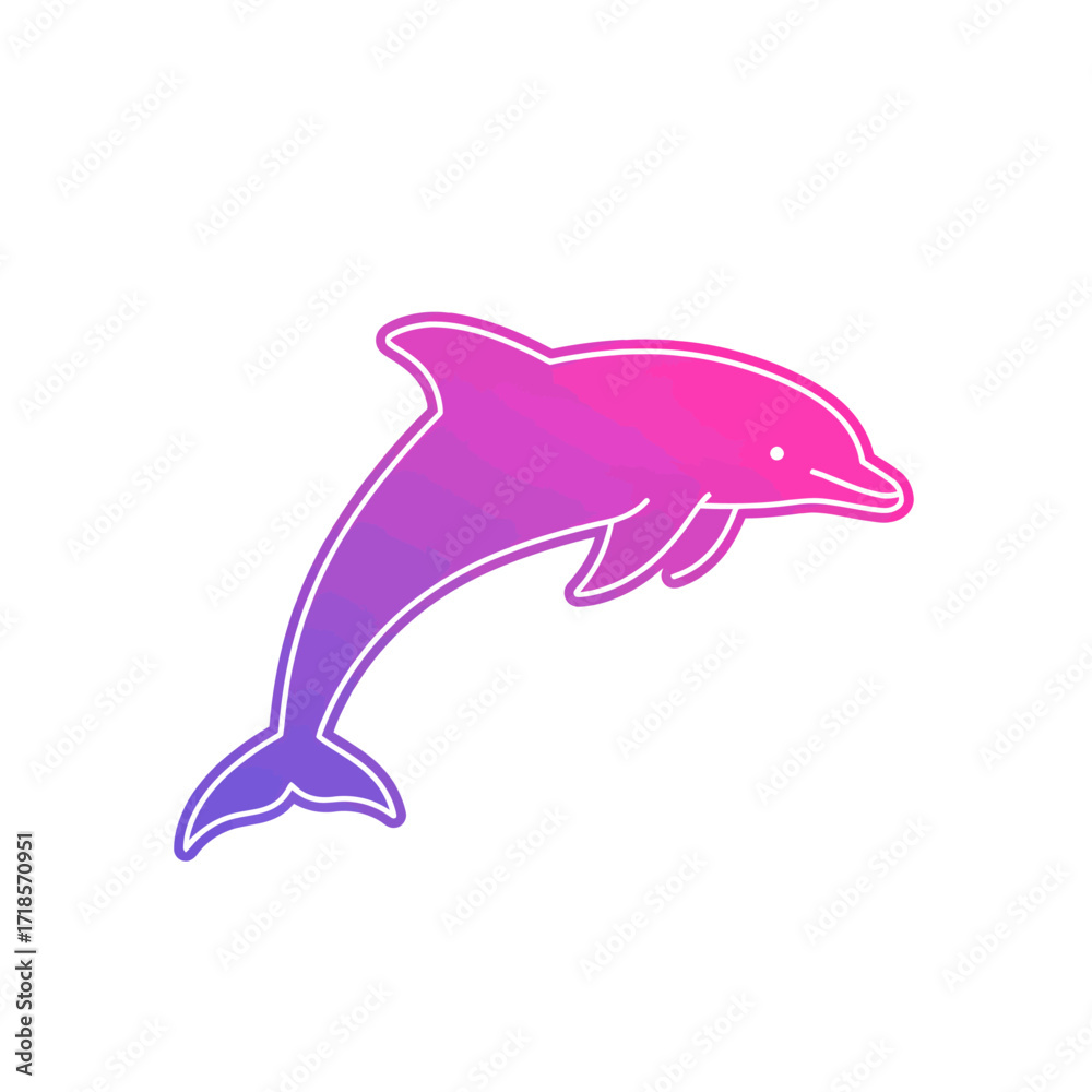 Fototapeta premium A stylized illustration of a jumping dolphin featuring a vibrant pink and purple gradient color scheme.
