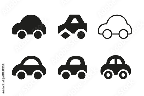Diverse Toy Car Logos. Children?s Toys. Set Logo of Children?s Toys: Toy car. harmonious logo variations of the same emblematic concept, each with different