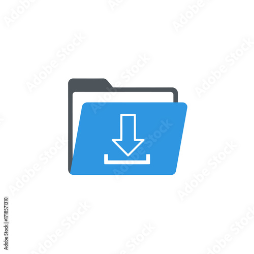 A stylized icon depicting a blue folder with a white download arrow pointing downwards, symbolizing data retrieval and file management.