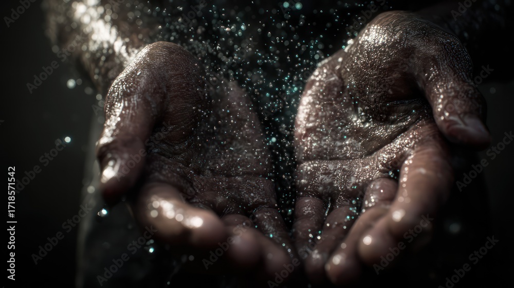 Fototapeta premium Hands holding sparkling dust