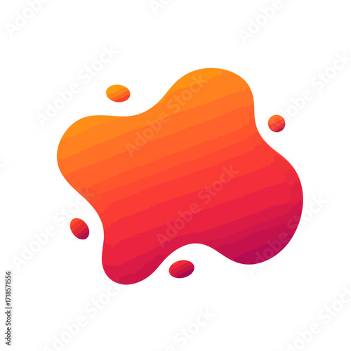 Abstract fluid amoeba shape with a vibrant orange to red color gradient and splatters.