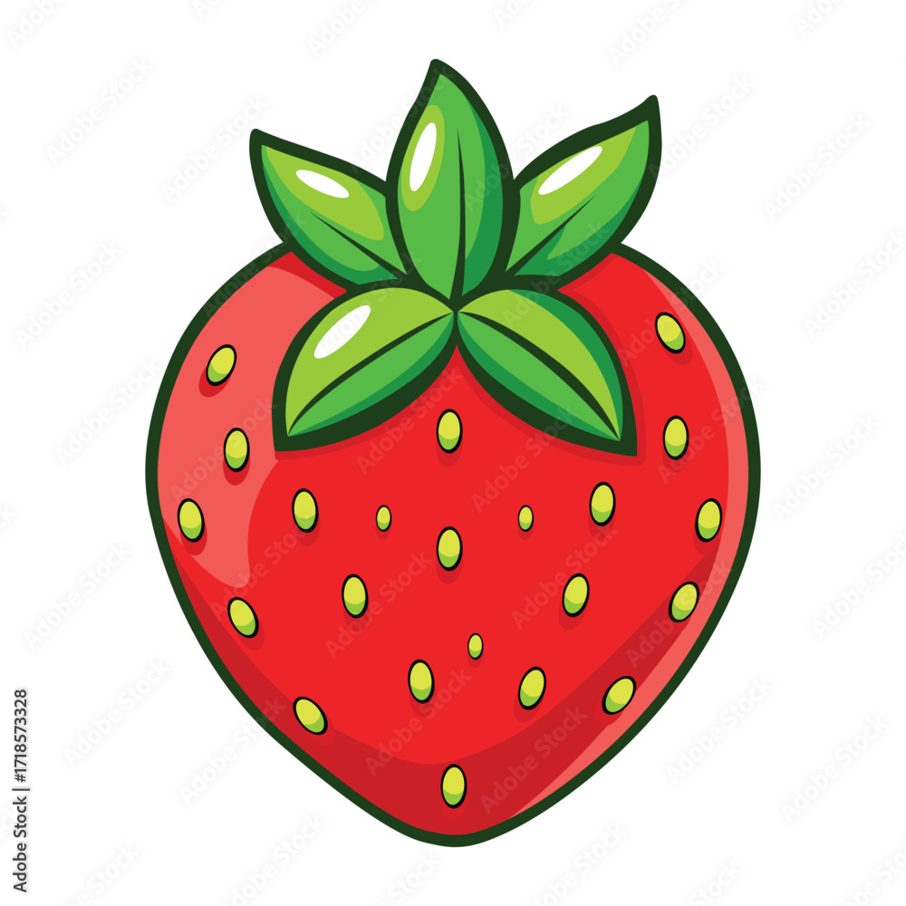 Obraz premium Bright red strawberry with green leaves delicious fresh fruit sweetness icon vector