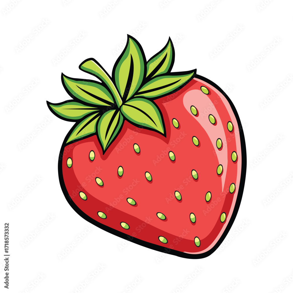 Obraz premium Vibrant red strawberry with green leaves detailed close-up healthy sweet fruit nature food vector