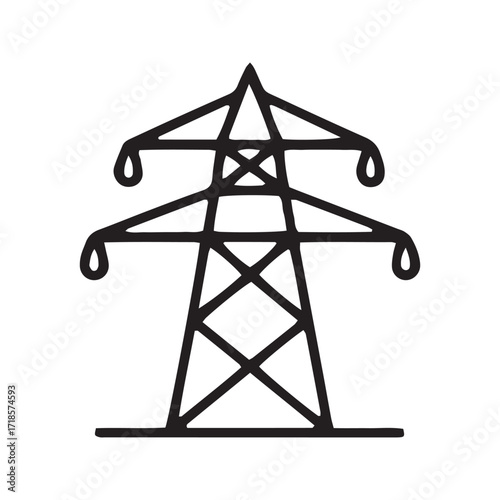 Electrical pylon line icon, transmission tower vector symbol. Simple outline for high-voltage power grid and energy distribution.
