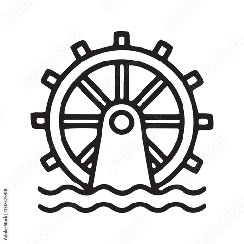 Water wheel energy line icon, hydroelectric power vector symbol. Simple outline of a renewable and sustainable electricity generation.
