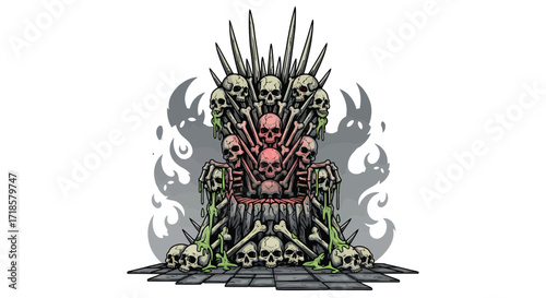 Macabre Throne of Skulls and Bones with Oozing Green Slime Detail.