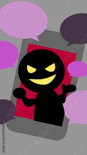 スマホで詐欺をしている悪い人のイラスト