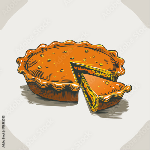 A Whole Pumpkin Pie with a Slice Cut Out