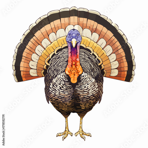 A Male Turkey with Feathers Spread for Thanksgiving