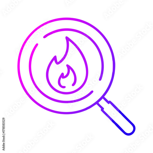 An abstract icon of a pan with a flame in the middle, highlighting a concept of searching or cooking