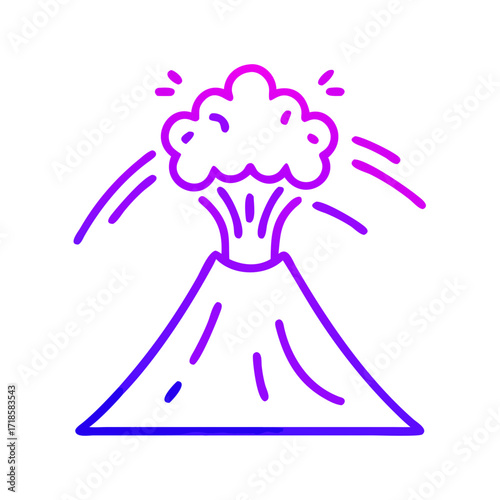 An erupting volcano illustration with smoke and vibrant colors