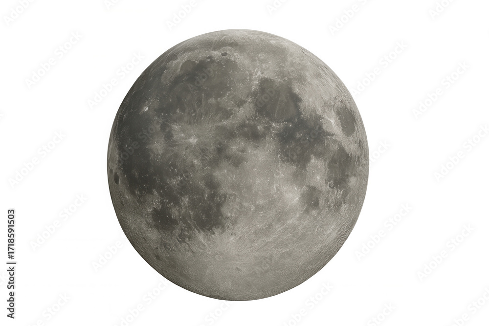 Obraz premium Full moon showing visible craters and lunar surface details against transparent background