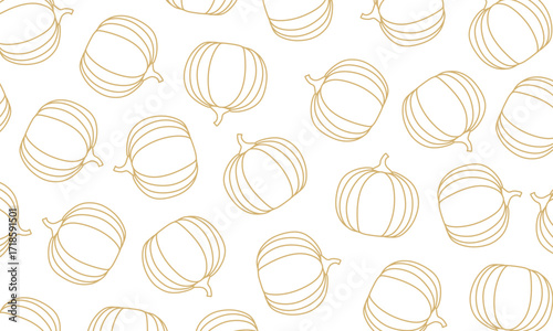 Minimalist outline pumpkin repeat pattern. Hand drawn pumpkin outline seamless vector design