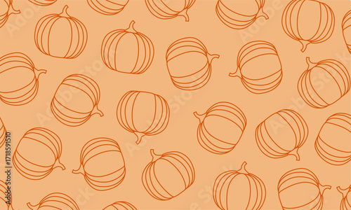 Minimalist outline pumpkin repeat pattern. Hand drawn pumpkin outline seamless vector design
