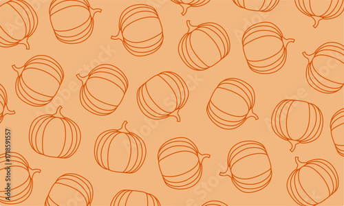 Minimalist outline pumpkin repeat pattern. Hand drawn pumpkin outline seamless vector design