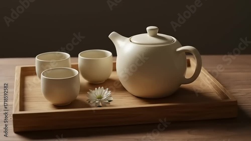 Wallpaper Mural Serene tea set arrangement on a wooden tray with a flower, evoking tranquility and simplicity Torontodigital.ca