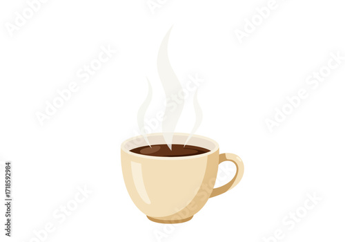A beige mug filled with dark brown coffee emits delicate wisps of steam