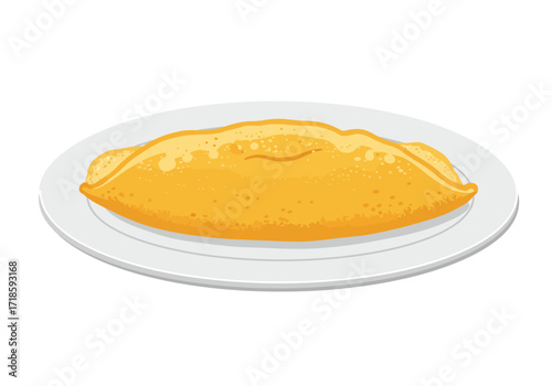 A pancake is on a white plate