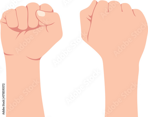 Two closed fists raised in the air