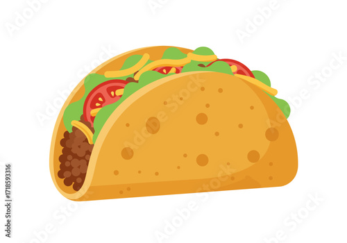 A taco featuring a hard shell filled with ground meat tomato lettuce and cheese