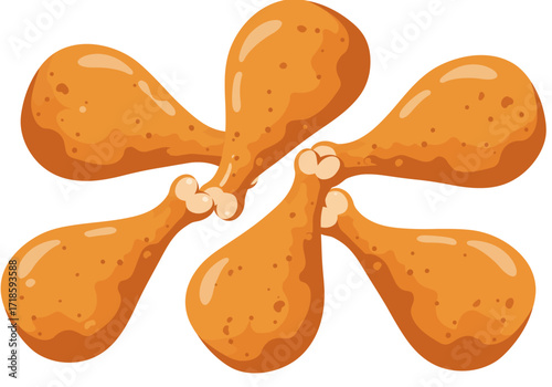 Five fried chicken drumsticks arranged in a circular pattern converging in the center
