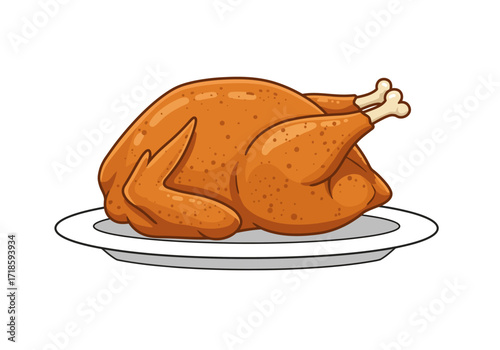 Roasted turkey on a plate featuring goldenbrown skin and visible leg bones