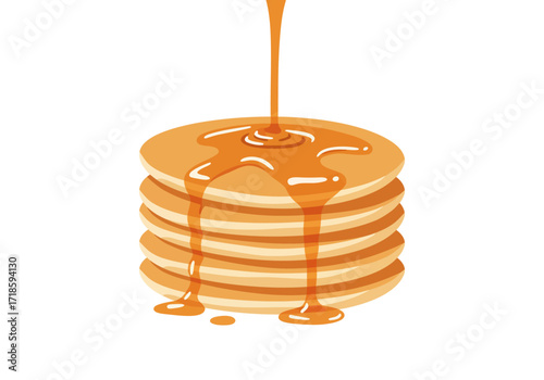 Stack of pancakes being drizzled with syrup