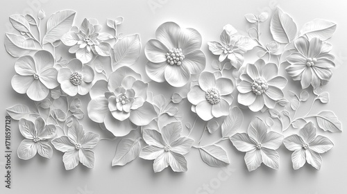 Floral embossed white relief artwork