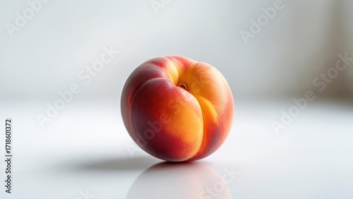 Close-up of a ripe peach on a white surface