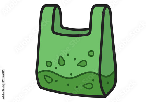 A stylized green algae bag illustration. Simple, graphic design with a textured, watery appearance. Clean, modern aesthetic. Suitable for eco-friendly branding.