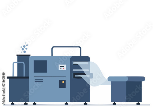 A stylized illustration depicts a polymer lab with a sophisticated machine and equipment. Clean lines and a modern aesthetic create a professional and technologically advanced visual.
