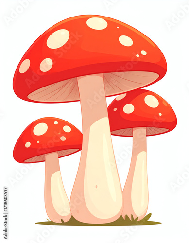 Magical Red Mushrooms with White Spots
