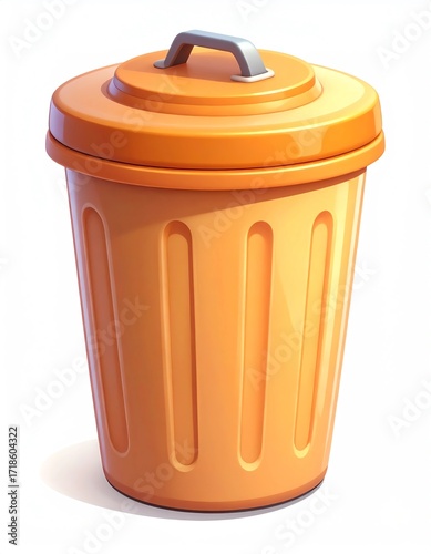 Orange Trash Can With Lid and Handle