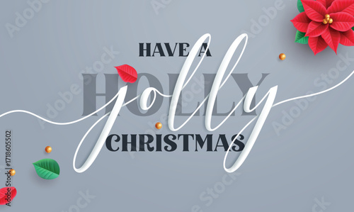Christmas holly jolly calligraphy greeting clipart design. Holly Jolly Christmas greeting text and typography clip art in simple elegant background for holiday season Christmas banner vector 
