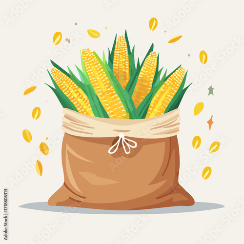 Full Sack of Corn with Falling Leaves