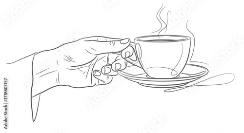 Elegant hand gracefully presents a steaming cup of coffee, evoking warmth and inviting moments of simple pleasure.
