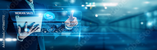 Businessman analyzing global networks sales growth, lead conversion, revenue optimization, digital marketing, CRM integration, e-commerce strategy, business development success.