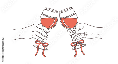 Cheers to celebration with elegant wine glasses adorned with festive red bows, perfect for joyous occasions and festive toasts