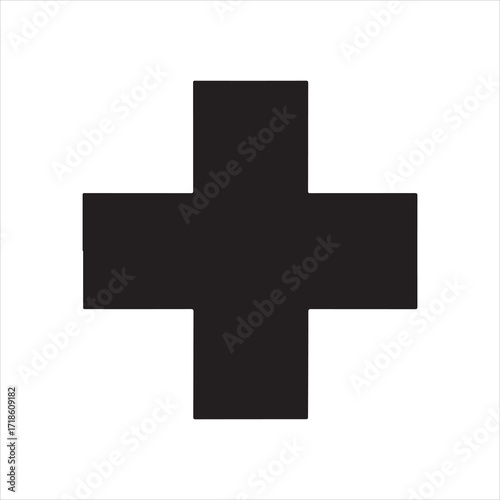 Black plus sign on white background representing addition health and medical concepts and symbolic representation of increase positive growth in various sectors