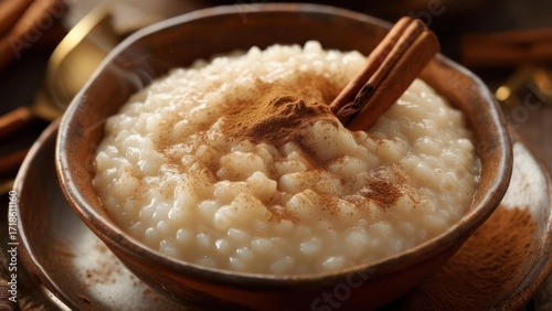 Fototapeta Naklejka Na Ścianę i Meble -  Creamy, spiced rice pudding in a bowl