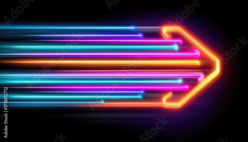 Neon arrow with streaks of light