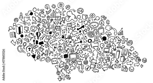 Dynamic hand-drawn business concept icons create a modern and innovative design, perfect for startups and creative projects needing a visual edge