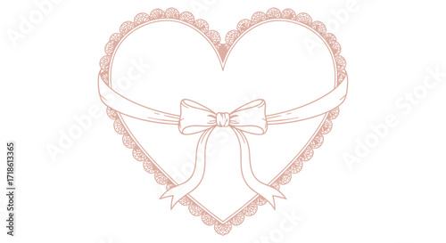 Elegant heart outline with a delicate lace border and ribbon, perfect for Valentine's Day cards and romantic designs or crafting a personal touch