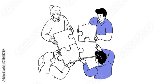 Teamwork makes the dream work as diverse people connect puzzle pieces demonstrating collaboration, problem solving, and strategy in a modern way