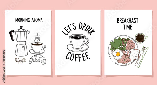 Delicious breakfast food art collection for modern kitchen decor brings a vibrant, fresh feel to your morning routine with coffee and a healthy meal