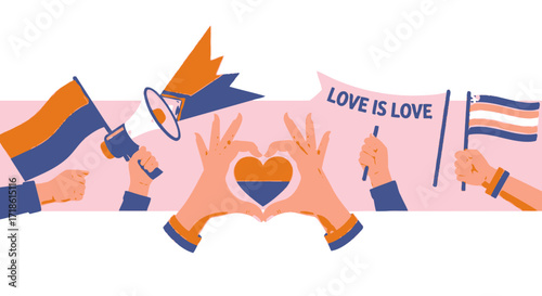 Celebrate Pride with Colorful Flags and Heartfelt Messages of Love and Inclusion for Everyone, Promoting Equality and Acceptance in Society