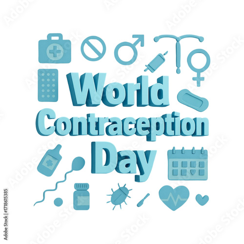 World contraception day celebration with medical symbols isolated on transparent background